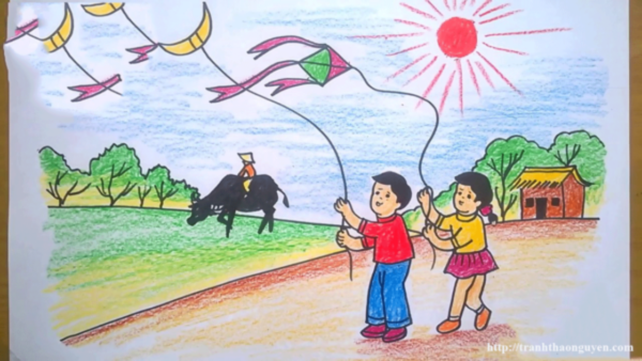Bé tập tô màu tranh phong cảnh quê hương - Kids Art&Music Saigon