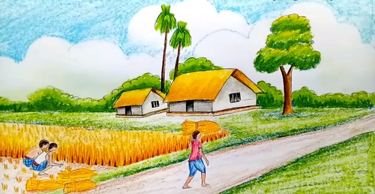 Hướng dẫn vẽ tranh phong cảnh làng quê đon giản mà đẹp  how to draw  scenery for begginer  YouTube