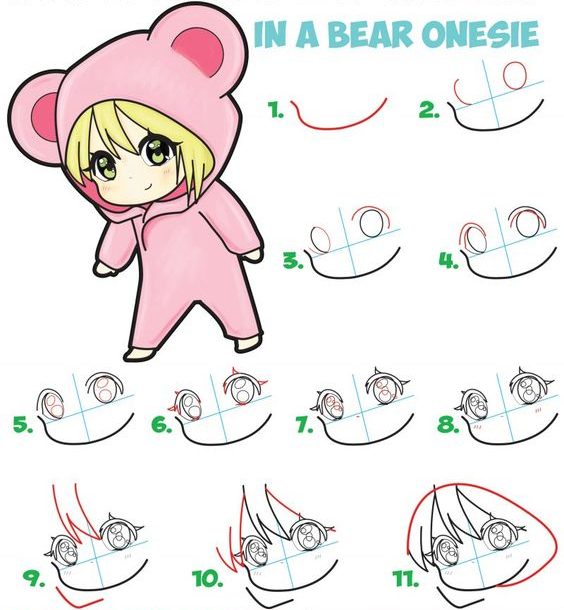 Cách vẽ hình ảnh dễ thương gấu chibi cute đơn giản nhất