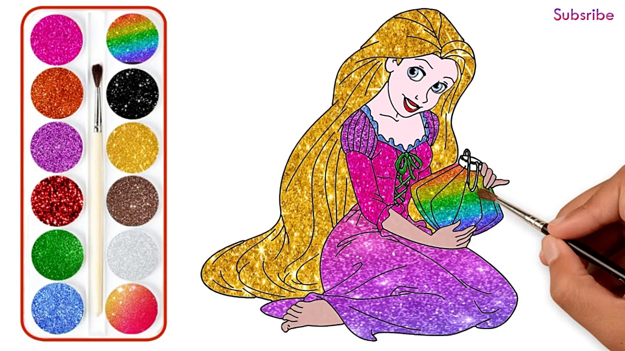 Tuyển tập 25 mẫu tranh tô màu công chúa tóc mây Rapunzel siêu đẹp cho bé