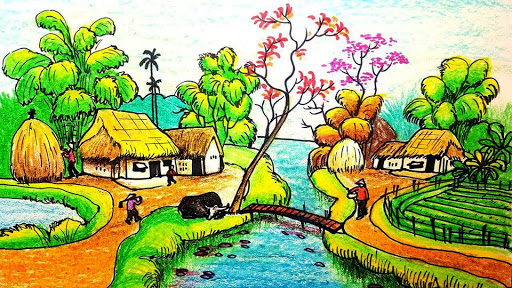 Dạy bé vẽ tranh phong cảnh làng quê cực kì đơn giản